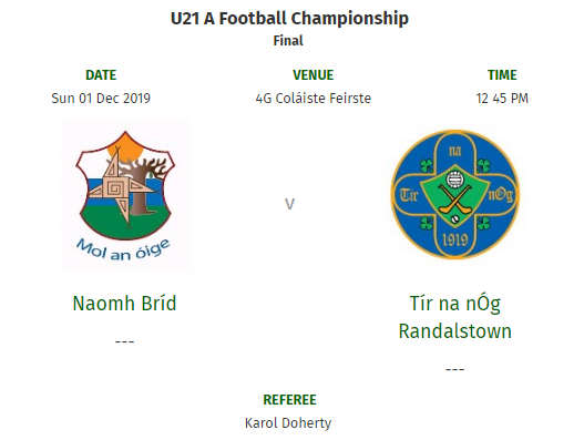 U21s In County Final On Sunday 1st December!